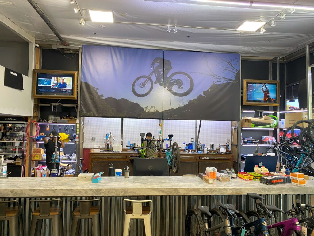 The repair counter at the Scottsdale bike shop